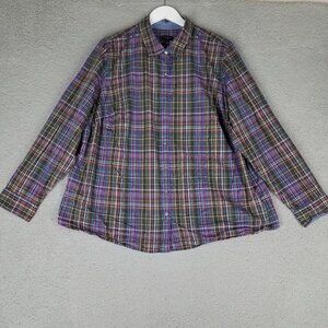 Talbots Shirt Womens 20W Plaid Button Up Office Career Casual Long Sleeve Travel